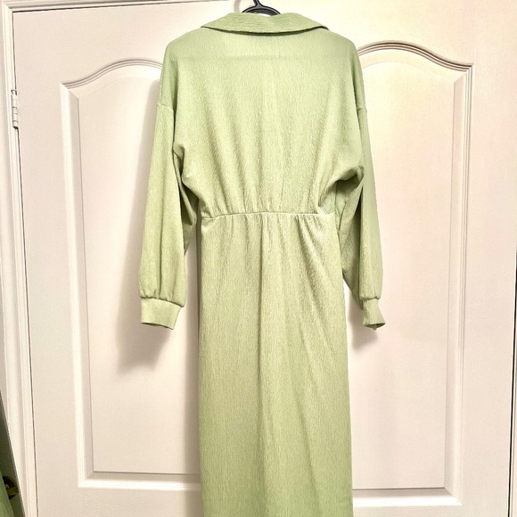 ASOS DESIGN textured collared wrap midi dress in mint/sage US Size 6 - Picture 6 of 8